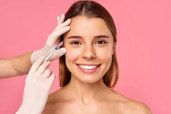 Woman receiving Dysport injection in forehead at The Pimple Place in Santa Monica